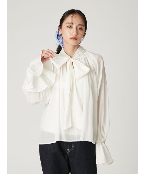 DOLCE&GABBANA シルク シフォン ボウタイ ブラウス アイボリー DOLCE