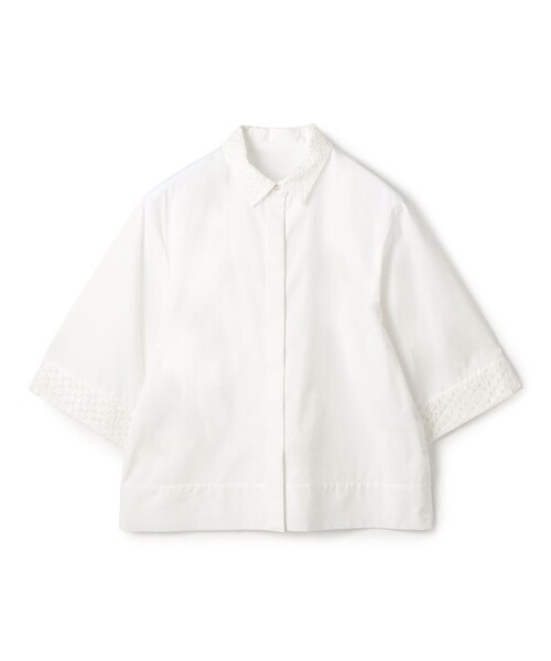 セール】スクエアドットエンブロイダリー ハーフスリーブブラウス