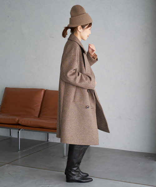 ハウンドトゥース double button コートを使った人気ファッション