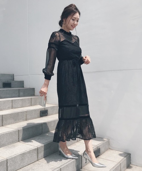 Ameri（アメリ）の「SHEER LACE DRESS（ワンピース）」 - WEAR