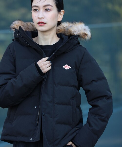 レイビームス 黒 ダウン ジャケット フェザー ミドル フード M Ray