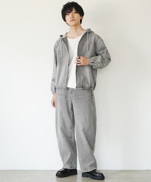 MinoriTY】ヴィンテージ加工フルジップデニムパーカー+バレルレッグ