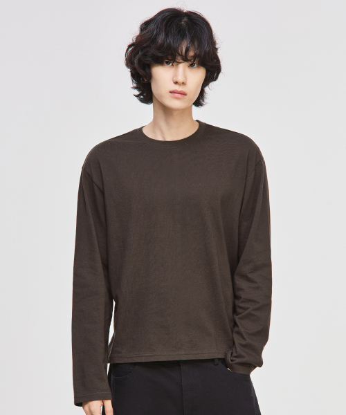 セール】クロップ長袖Tシャツ[ブラウン]（Tシャツ/カットソー