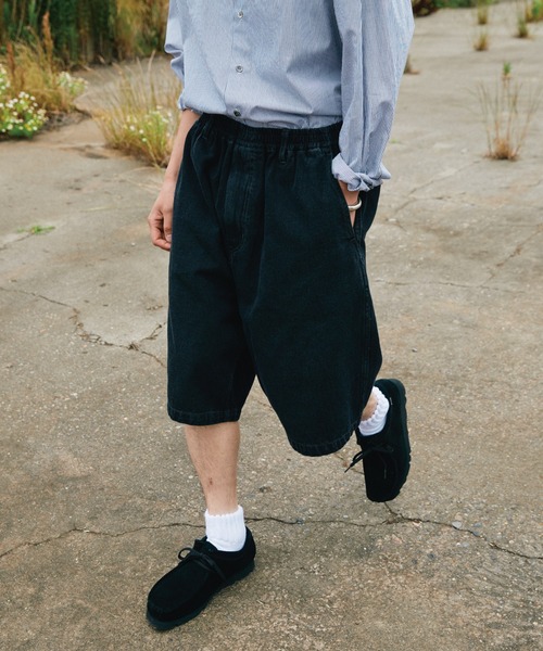 VINTAGE BLACK WASHED TWILL WIDE SHORTS（その他パンツ）｜WYM LIDNM