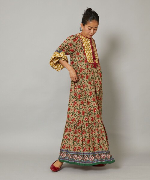 Freada（フリーダ）の「インド胸キルトプリントワンピース（ワンピース