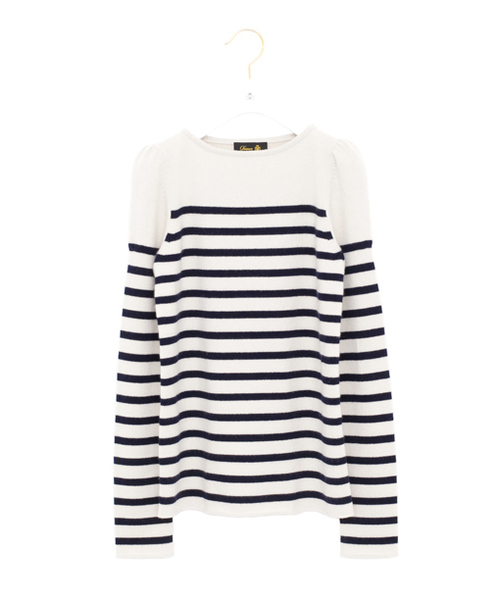 Drawer（ドゥロワー）の「DRAWER カシミヤ9G ボーダーパフスリーブ