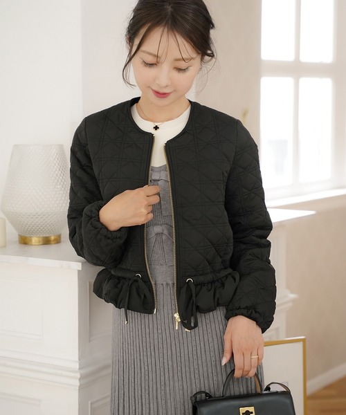 2WAY ショート丈 キルティング ノーカラー中綿 ジャケット le reve