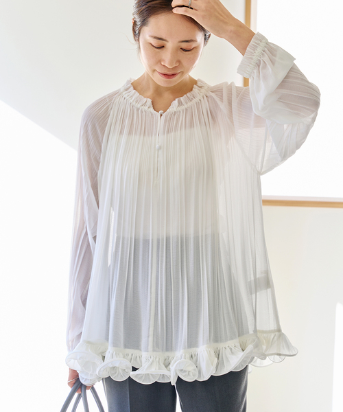 IENA（イエナ）の「＆NAVY プリーツフリルブラウス（シャツ/ブラウス