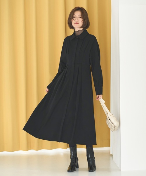 セール】【あたたか裏起毛シリーズ】ウエストタックロングシャツ