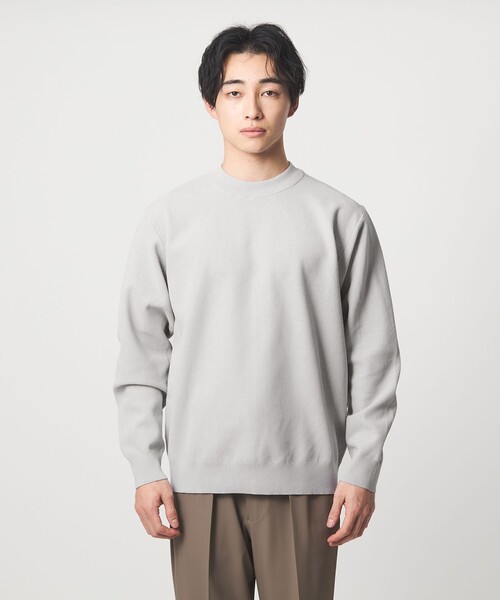 セール】A+ ポリエステル タック モックネック 長袖 ニット