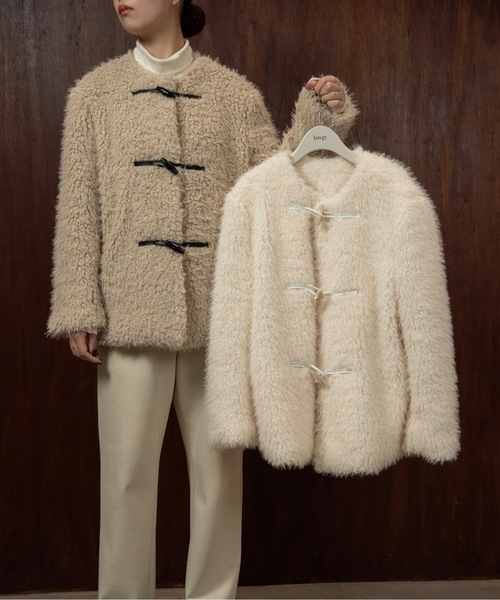 toggle button boa nocollar coat / トグルボタンボアノーカラーコート