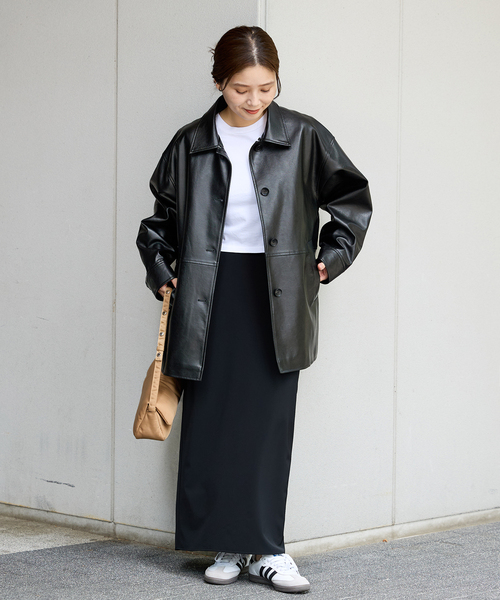 ウォッシャブル フェイクレザーファー襟付カバーオール（カバーオール