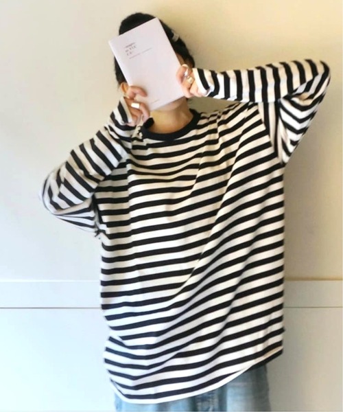 20th ボーダーテンジク プリントクルーネック-Big-プルオーバー（T