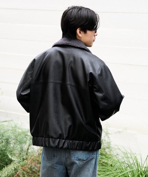 セール】【ユニセックス】3WAY襟ボア取り外し可能/合皮/レザージップ