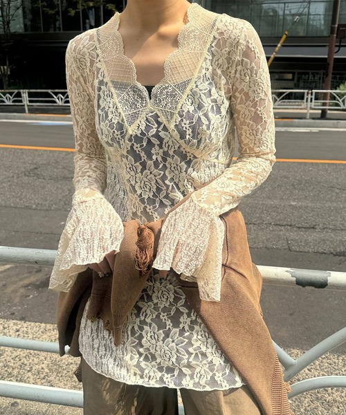 Ameri（アメリ）の「COMBINATION LACE TOP（Tシャツ/カットソー）」 - WEAR