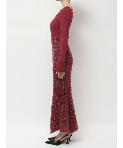 セール】シアードッキングツイードニットワンピース（ワンピース