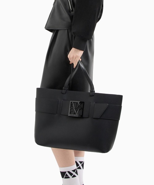 A|X アルマーニ エクスチェンジ】BOXロゴバックル トートバッグ