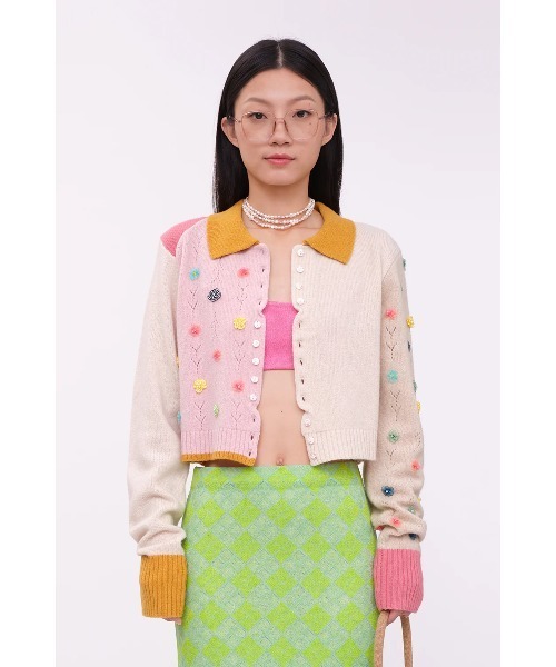 YanYan（ヤンヤン）の「CHECKED COLLARED XL SLV CARDIGAN