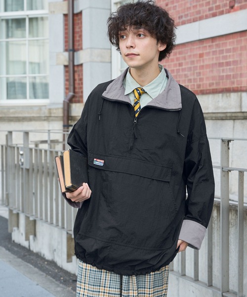 ナイロン配色ハーフジップアノラックプルオーバー MONO-MART LADY'S