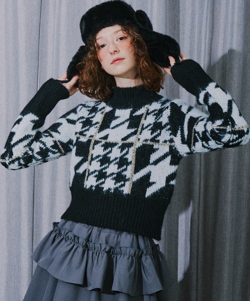 セール】千鳥柄ハイネックニット（ニット/セーター）｜VIOLETTA