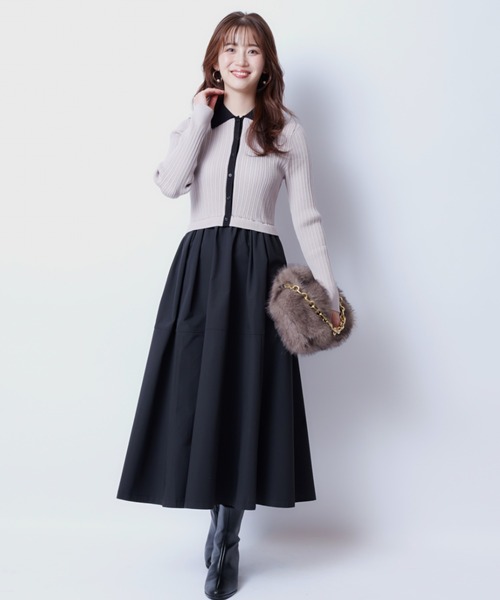 JUSGLITTY（ジャスグリッティー）の「衿ニットドッキングワンピース