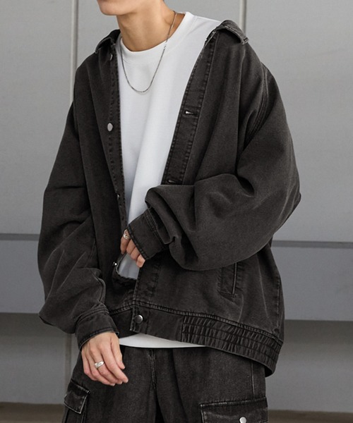 ビッグシルエット ヴィンテージ加工 デニムブルゾンジャケット（デニム