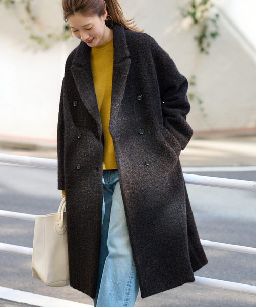 セール】ループツィードチェックコート（チェスターコート