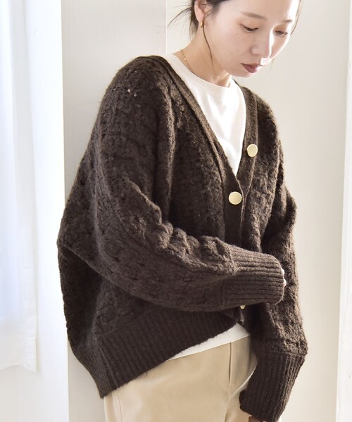 セール】quaranciel:〈手洗い可能〉透かし編み Vネック コンパクト