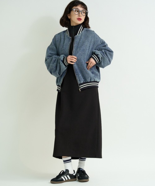 セール】ハーフジップ ダンボールニット ロングワンピース（ワンピース