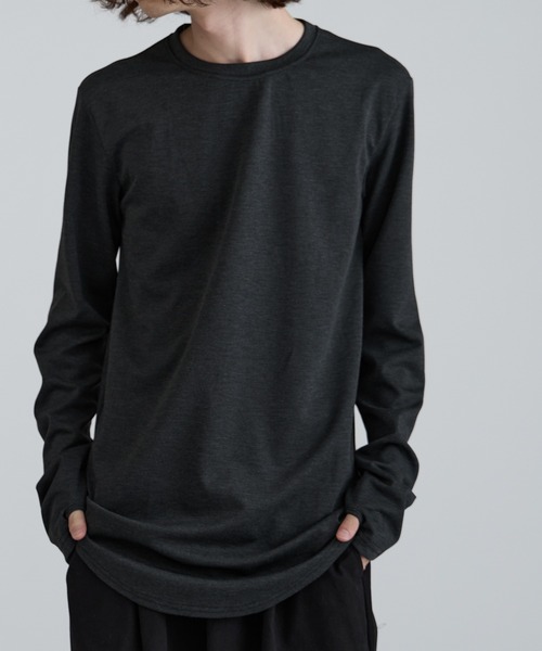 ラウンドヘム ロング丈長袖Tシャツ サムホール シンプル 無地T 2026年