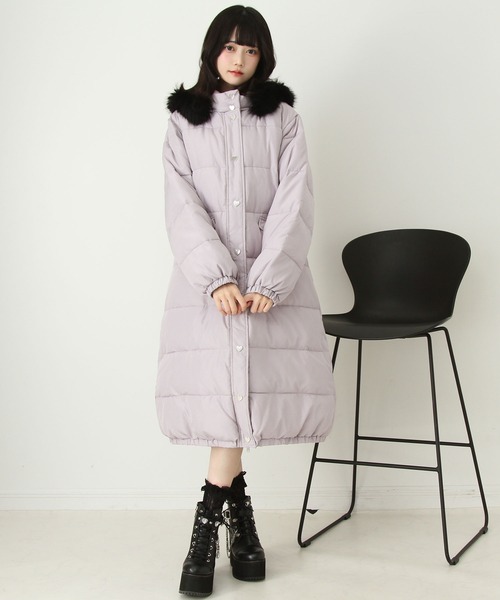 ファー付きハートスタッズロングダウンコート（ダウンジャケット