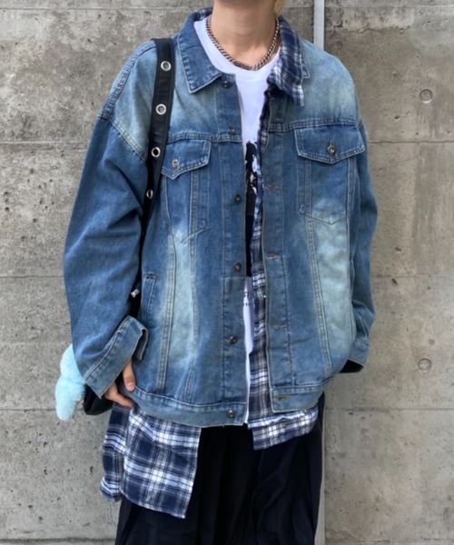セール】【26年春夏新作】チェックシャツフェイクレイヤードデニム