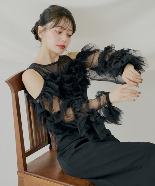 セール】【SALON by Chico】フリルデザインタイトロングワンピ