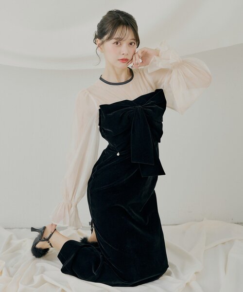 SALON by Chico】配色シアーリボンベロアワンピース/オケージョン