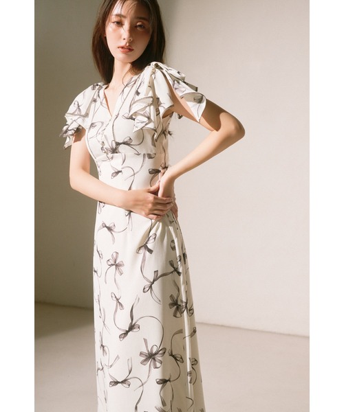 セール】【00サイズあり】Sustainableリボンプリントワンピース