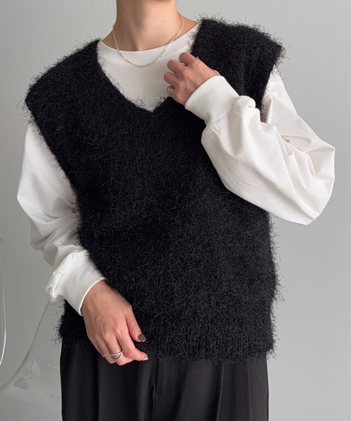 セール】Vネックフェザーニットベスト（ベスト）｜meilmada