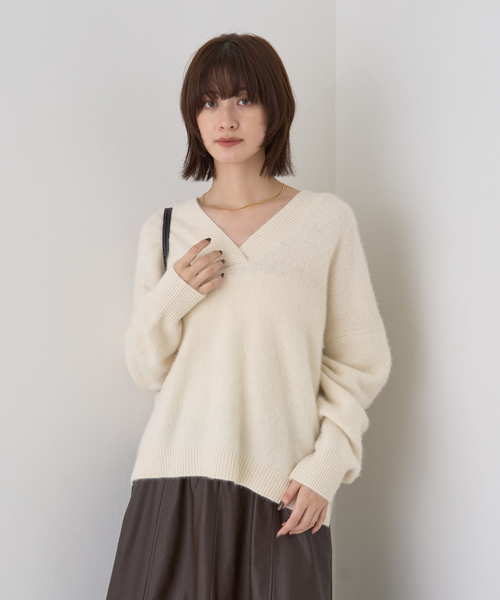 セール】フォックスウールVネックスリットニットプルオーバー（ニット