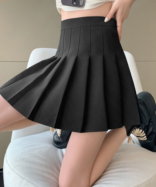 セール】【新サイズ追加】ボックスプリーツスカート ミニスカート黒