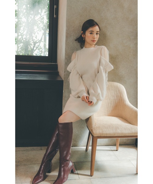 SNIDEL（スナイデル）の「シースルーショルダーミニニットワンピース