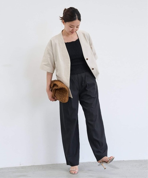 IENA（イエナ）の「リネン混ハーフスリーブジャケット（ノーカラー