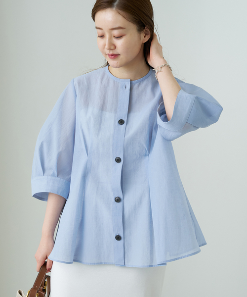 IENA（イエナ）の「スラブオーガンジーペプラムブラウス（シャツ