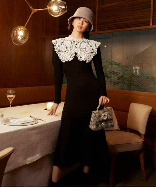 SNIDEL（スナイデル）の「ビッグレースカラーニットワンピース