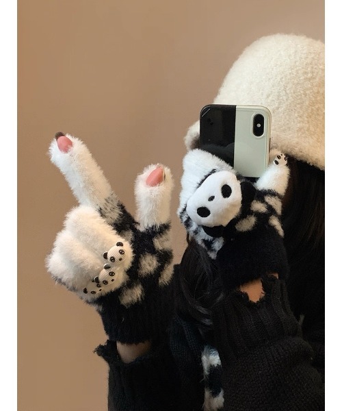 セール】タッチパネルスマホ対応 パンダがいっぱい手袋 レディース