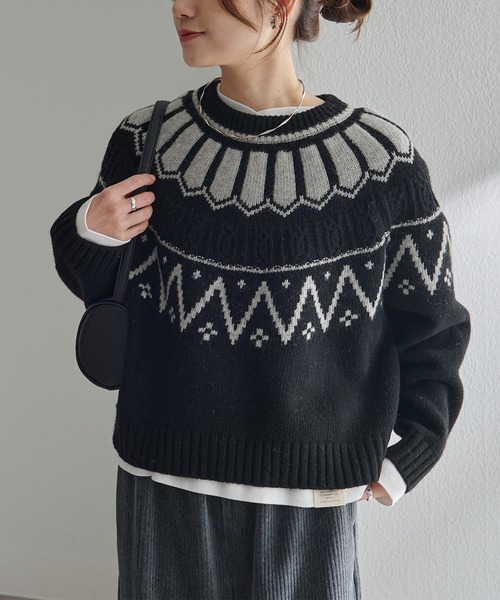 シェットランドウール求心ニットプルオーバー（ニット/セーター