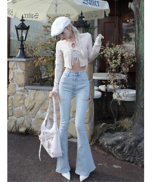 ドロップビジューフレアデニムパンツ（デニムパンツ）｜Darich