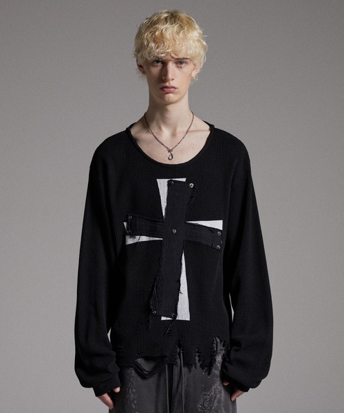 GRANCY】Cross Patch Damaged Thermal Longsleeve Tshirt / クロス