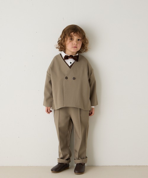 ノーカラージャケットセットアップ（裏地ストライプ）（スーツセット