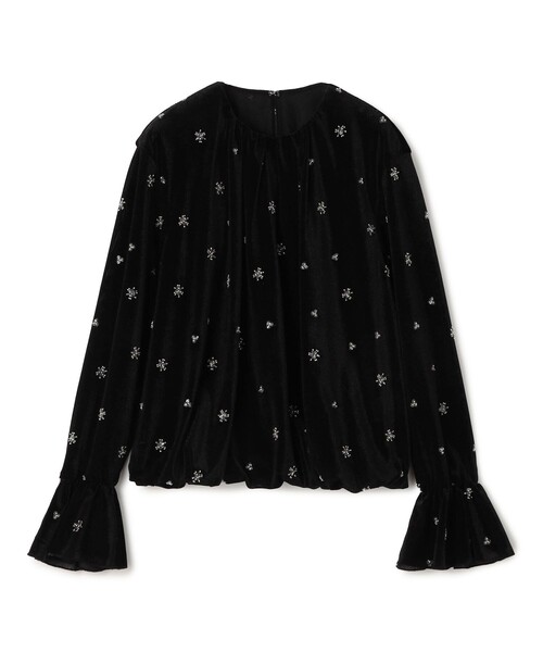 メッシュベロアエンブロイダリー ラッフルカフスブラウス（シャツ