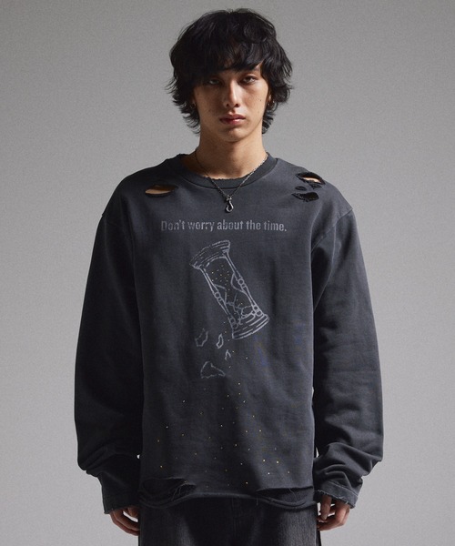 GRANCY】LinestoneDesign GraphicDamage SweatPullover / ライン