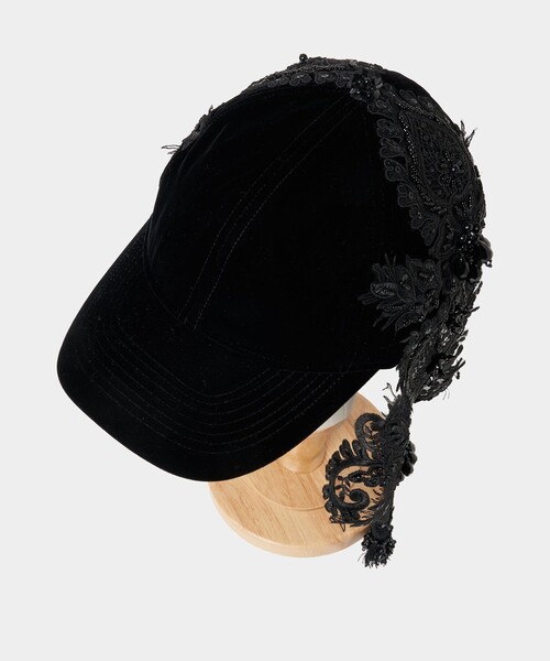 tanakadaisuke/タナカダイスケ】black lei beads velour cap/キャップ